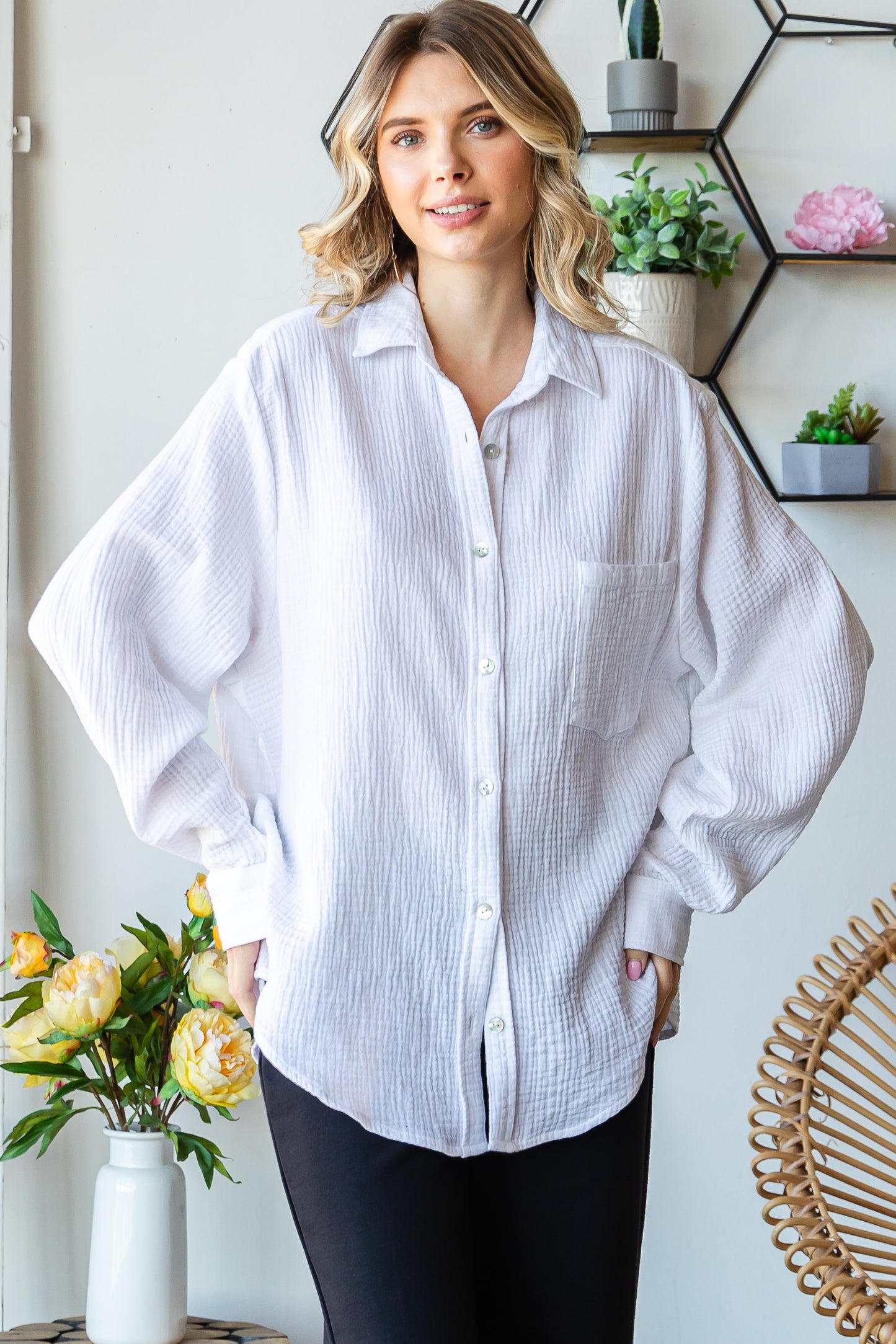 Cotton Double Gauze Full Placket Button Up Shirt