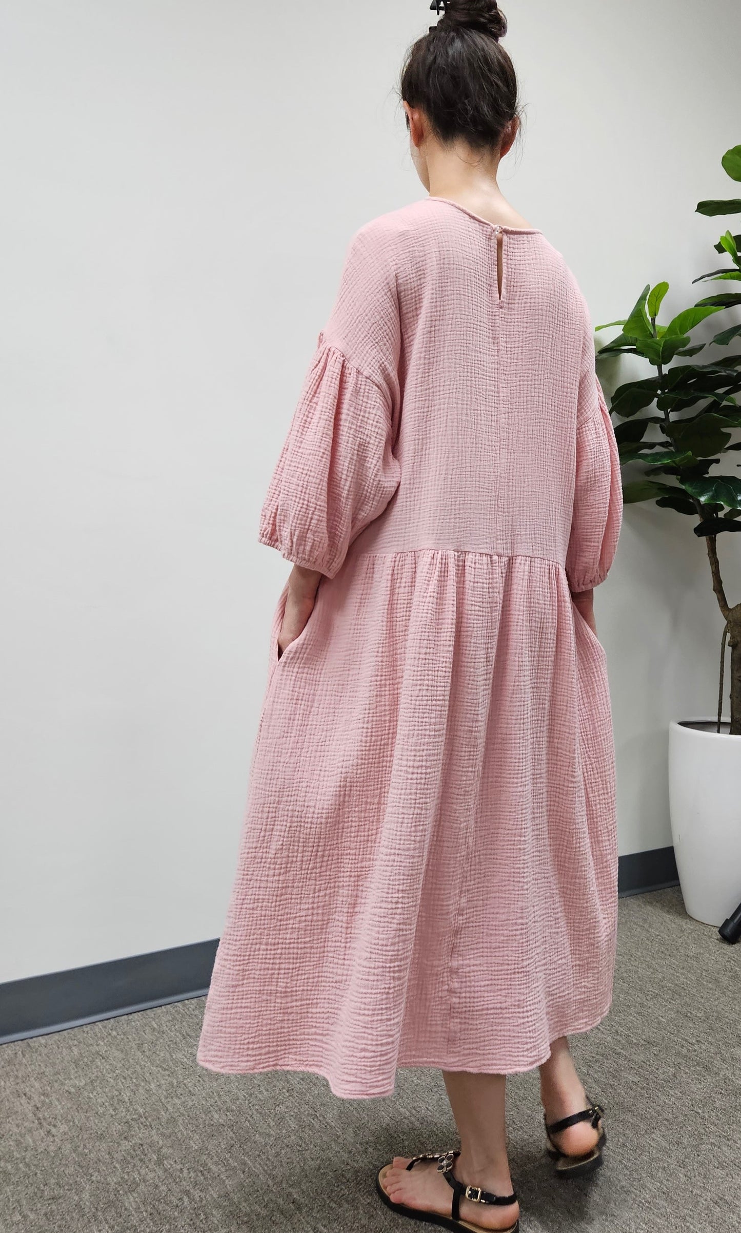 Cotton Double Gauze Relaxed Fit Casual Dress With Volume