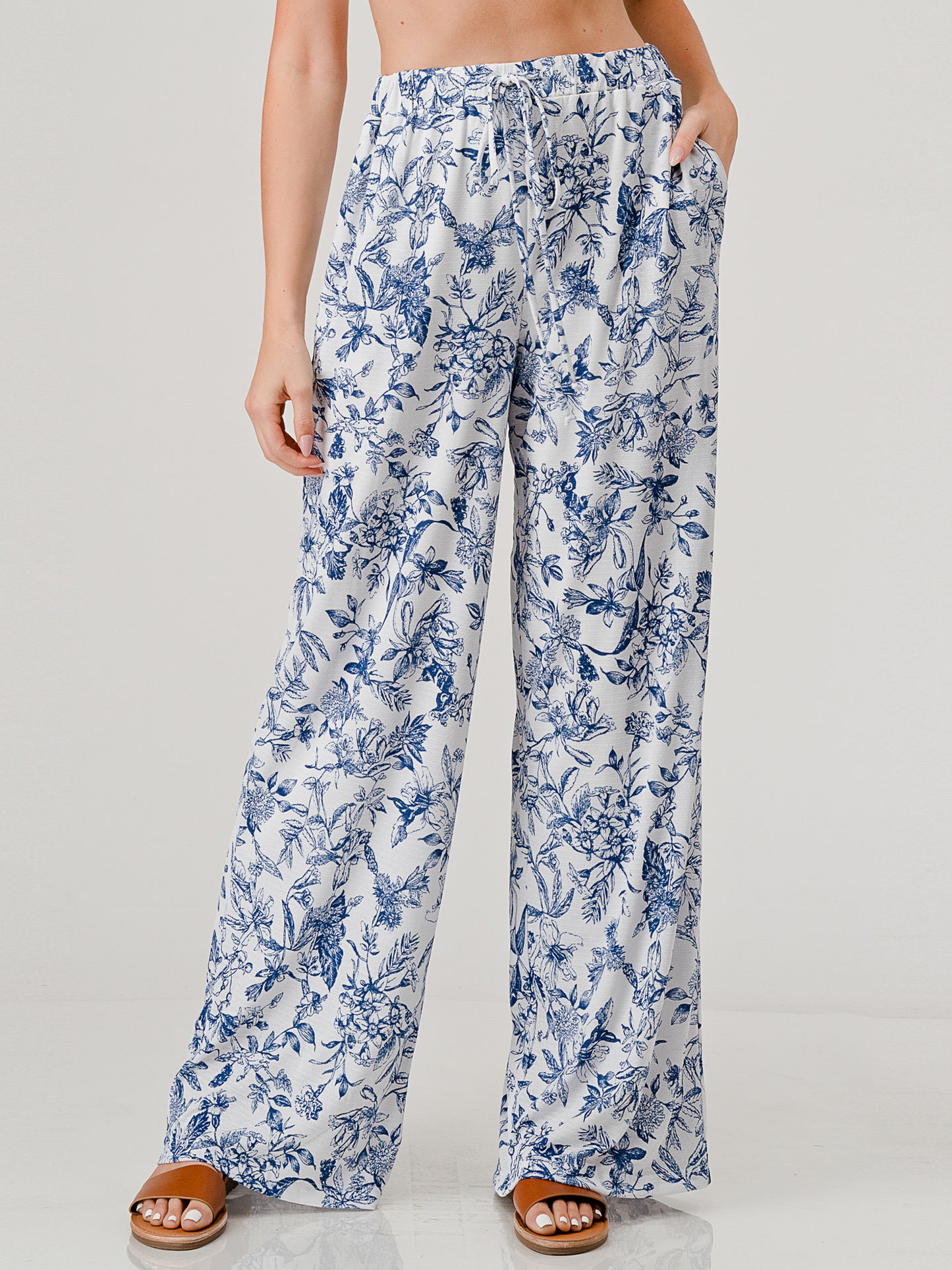 Toska Print Relaxed Fit Lined Elastic Waist Band Drawstring pants