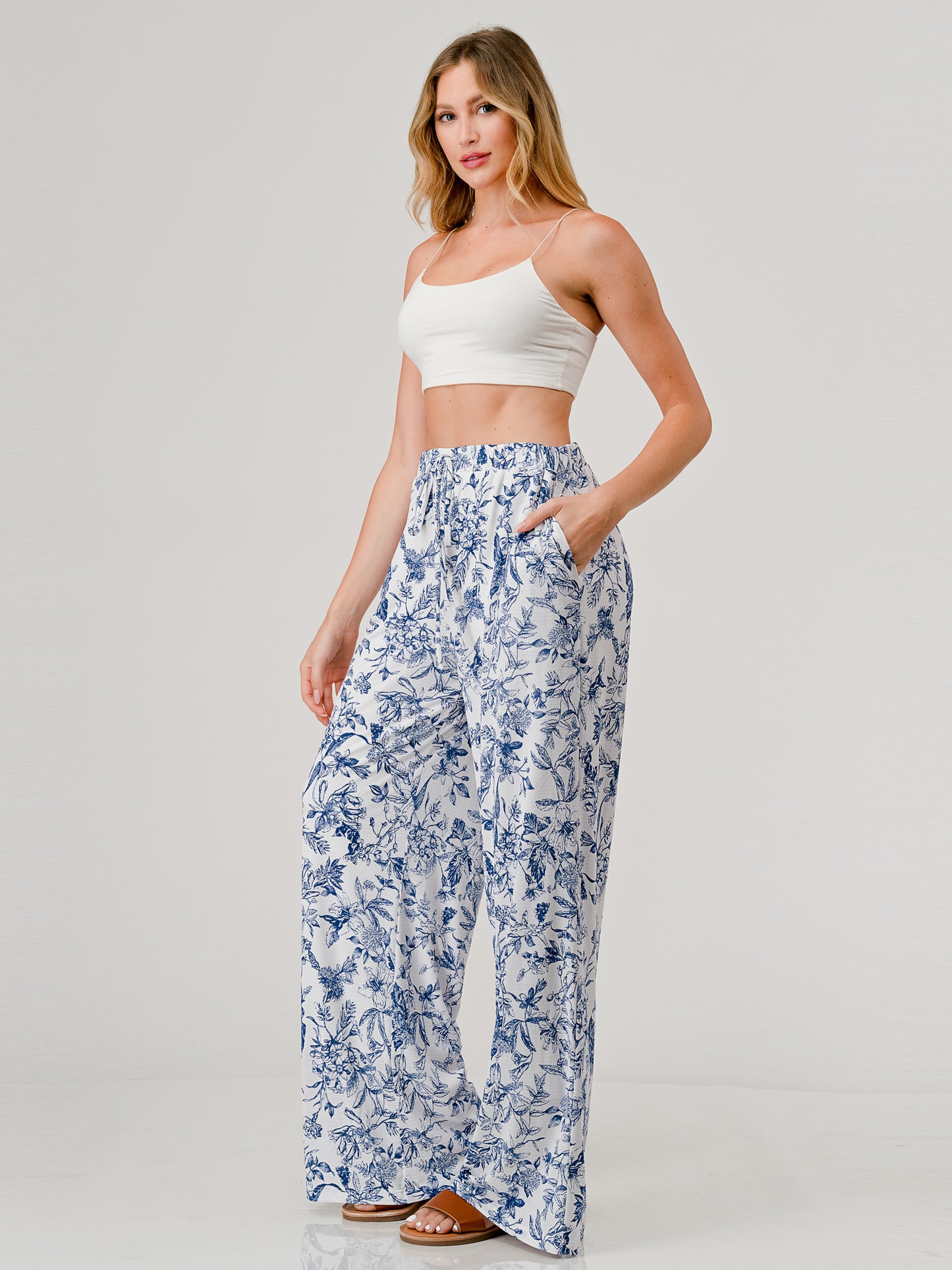 Toska Print Relaxed Fit Lined Elastic Waist Band Drawstring pants