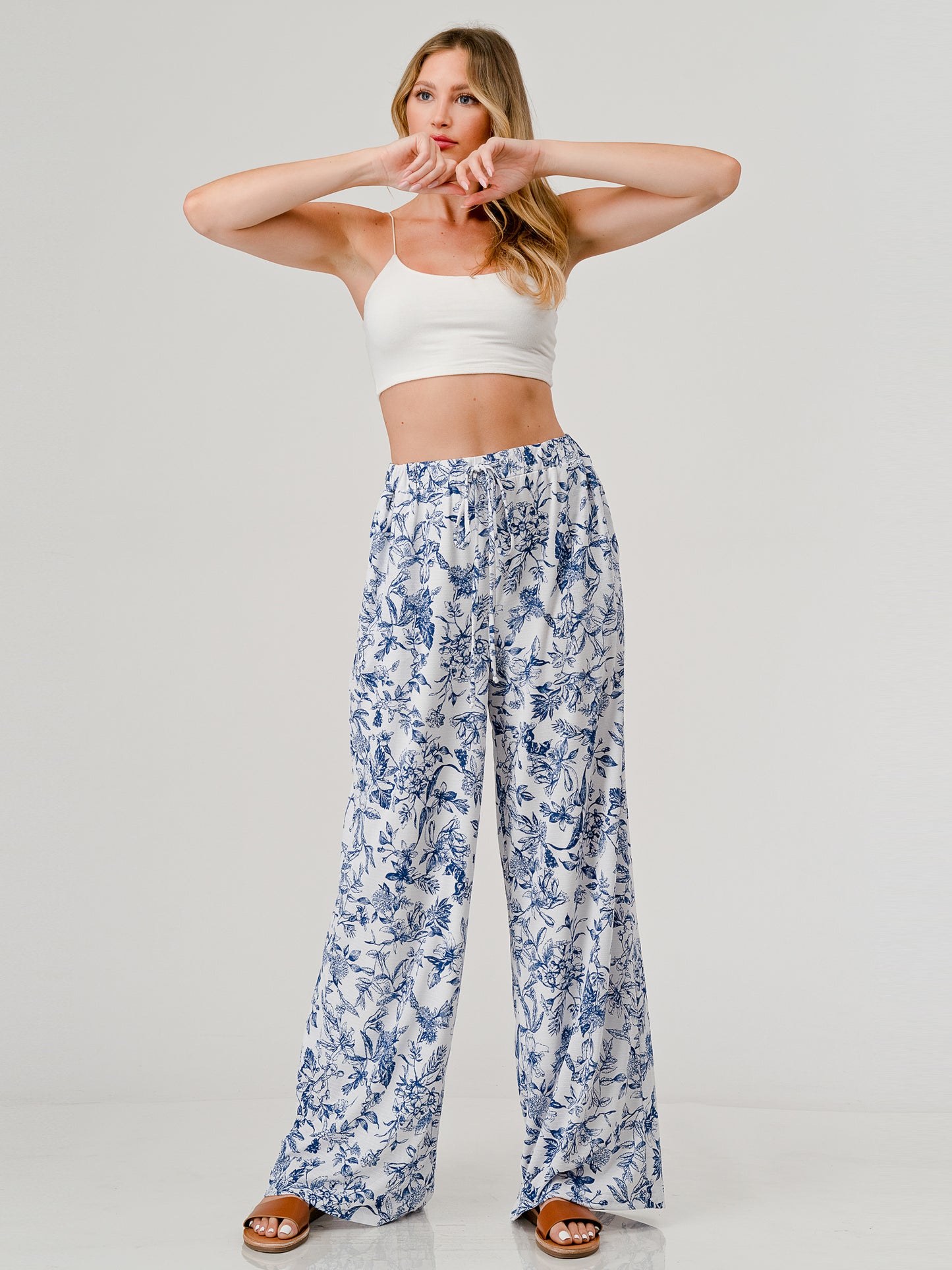 Toska Print Relaxed Fit Lined Elastic Waist Band Drawstring pants