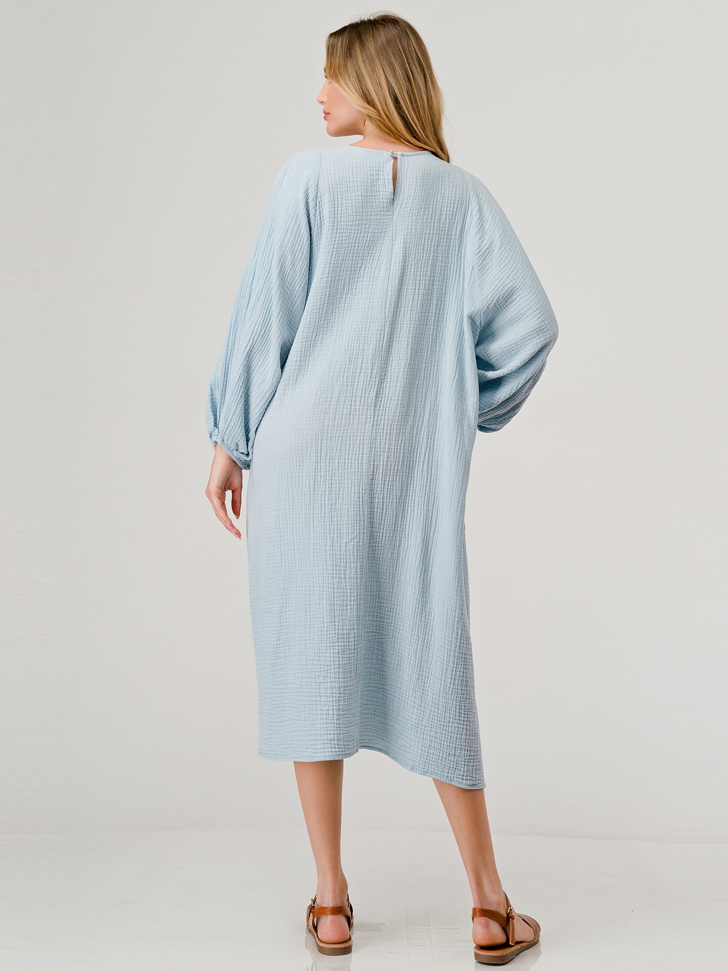 Cotton Double Gauze Relaxed Fit Casual Sky Blue spa Dress