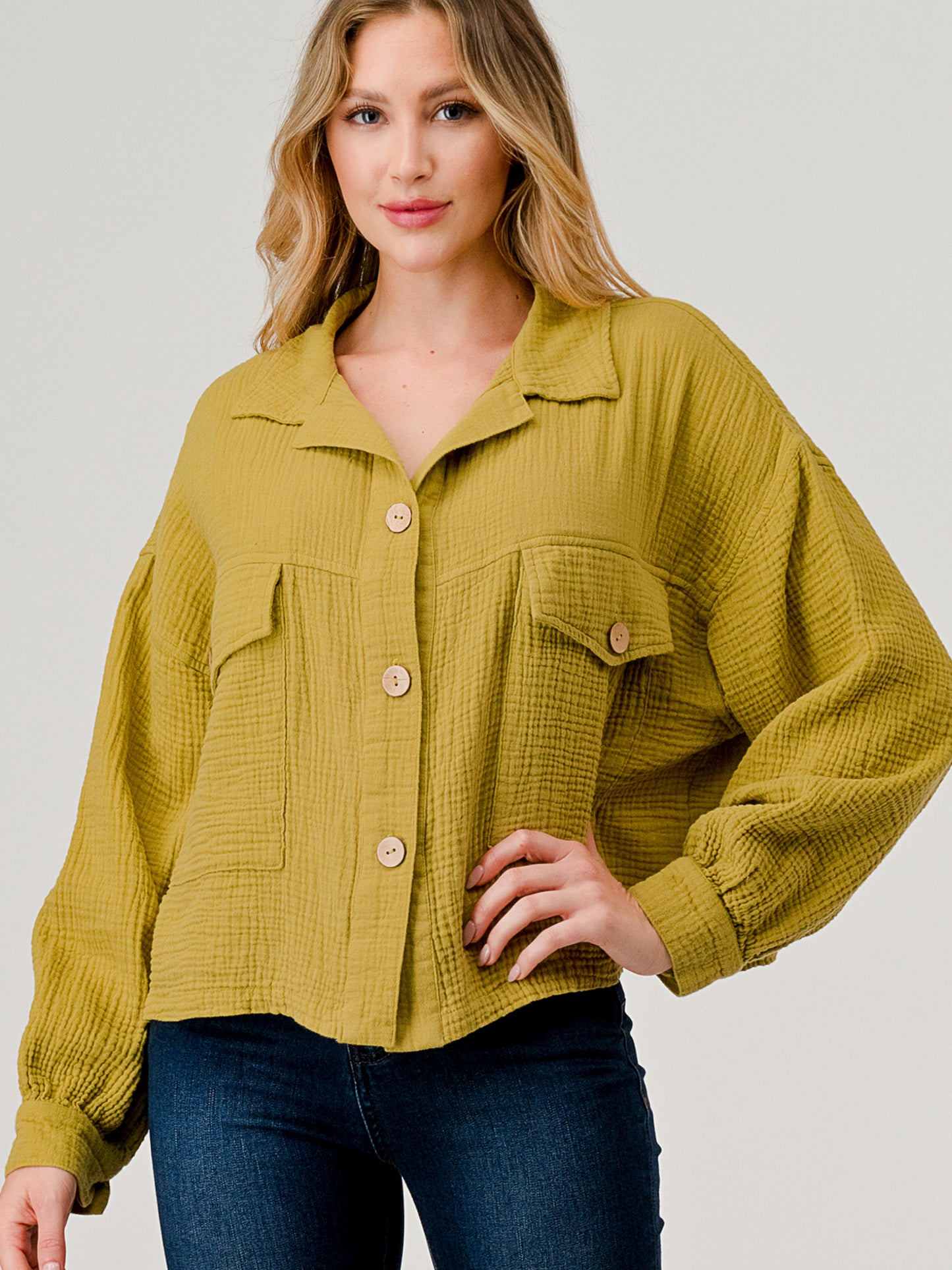 Cotton Double Gauze Relaxed Fit Cropped Jacket