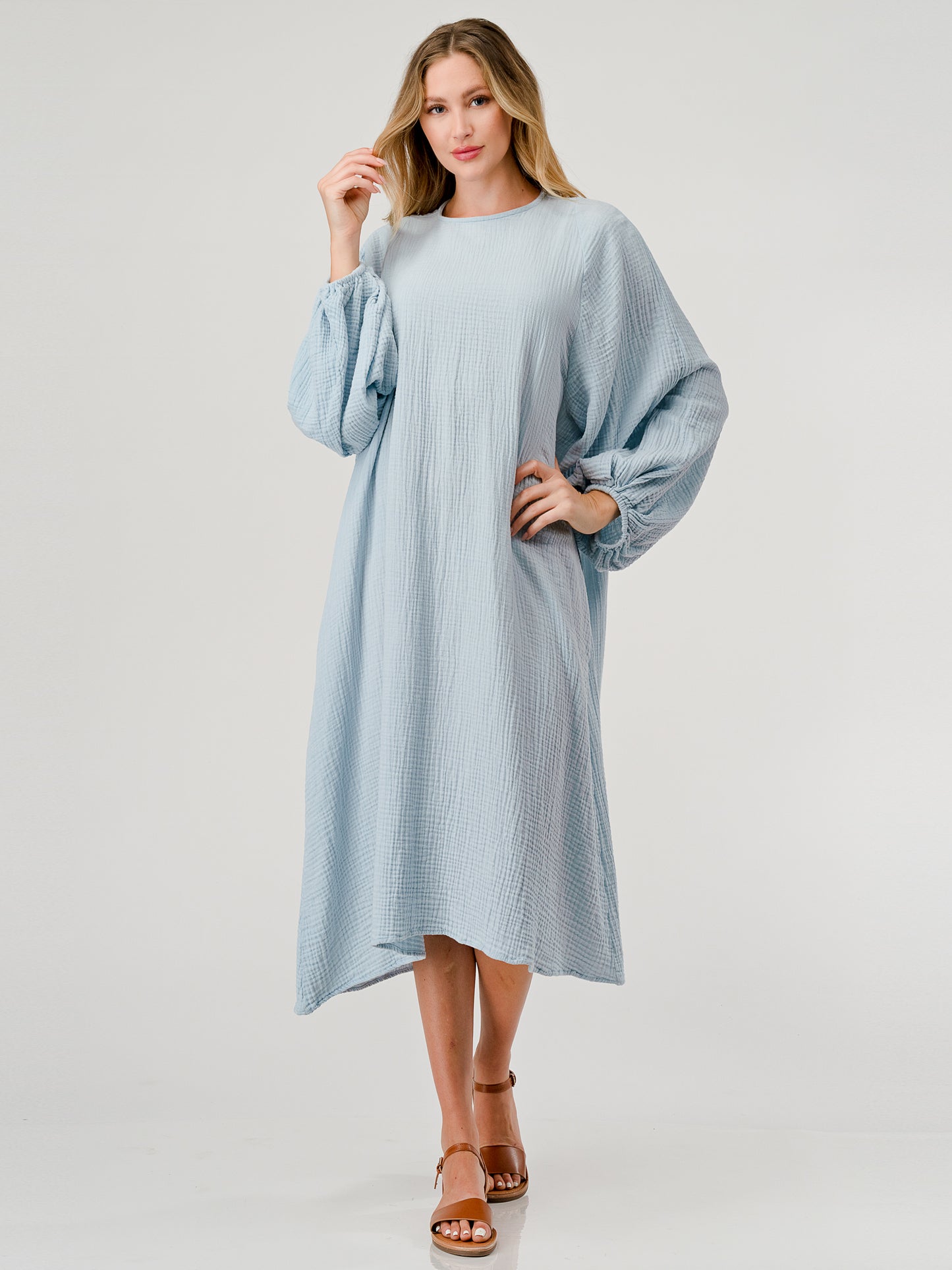 Cotton Double Gauze Relaxed Fit Casual Sky Blue spa Dress