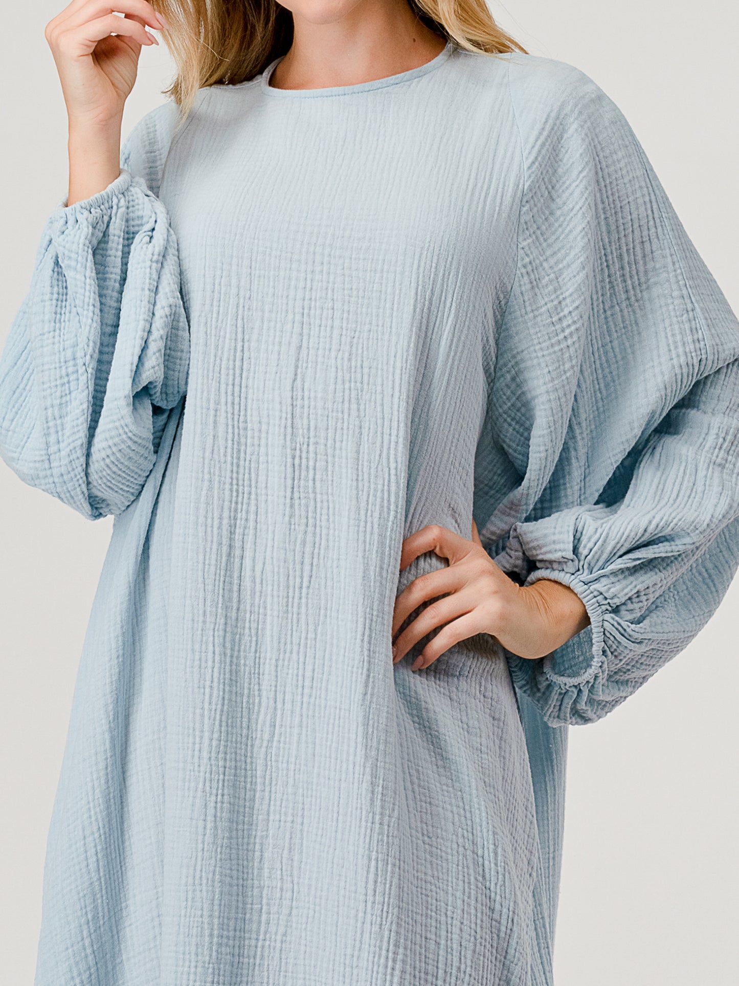 Cotton Double Gauze Relaxed Fit Casual Sky Blue spa Dress