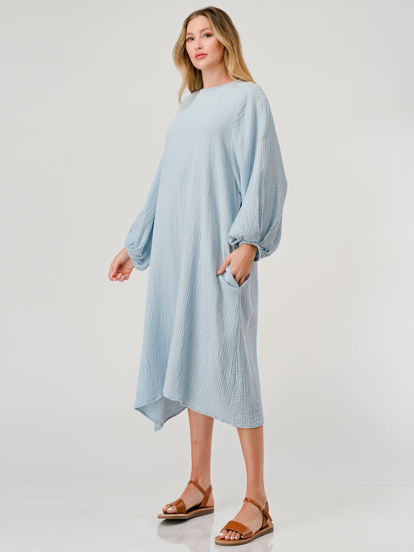 Cotton Double Gauze Relaxed Fit Casual Sky Blue spa Dress