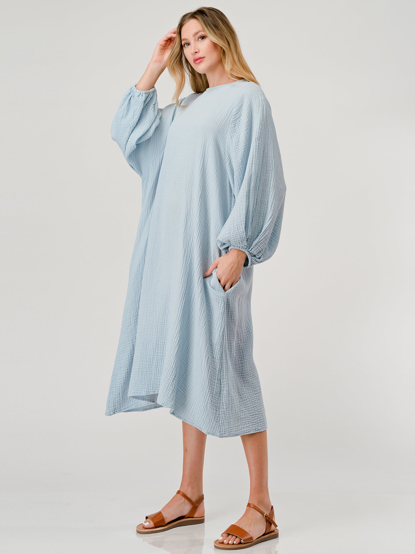 Cotton Double Gauze Relaxed Fit Casual Sky Blue spa Dress