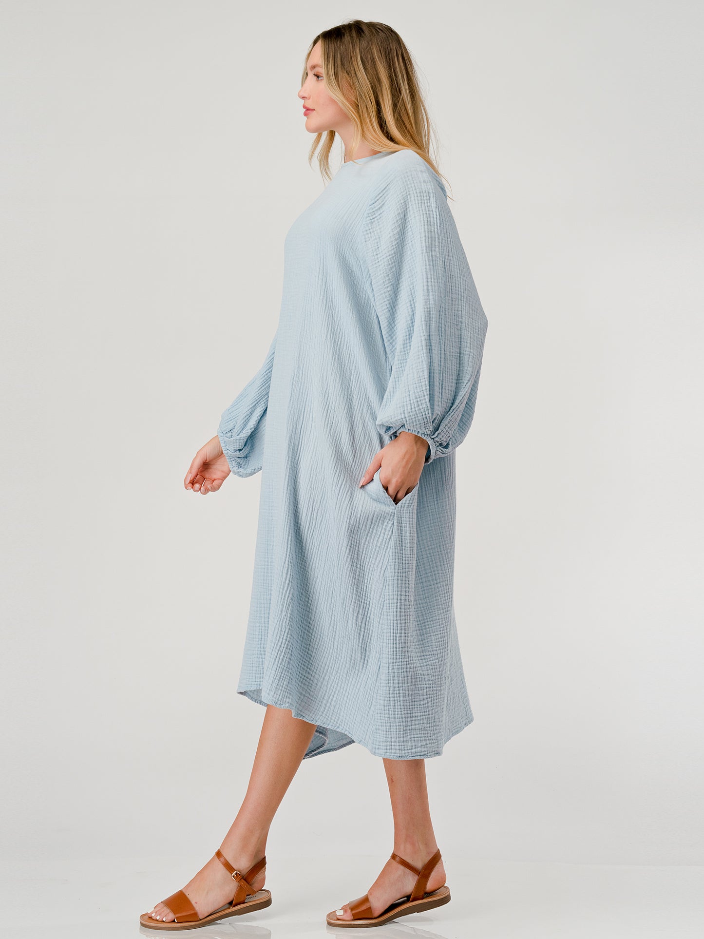 Cotton Double Gauze Relaxed Fit Casual Sky Blue spa Dress